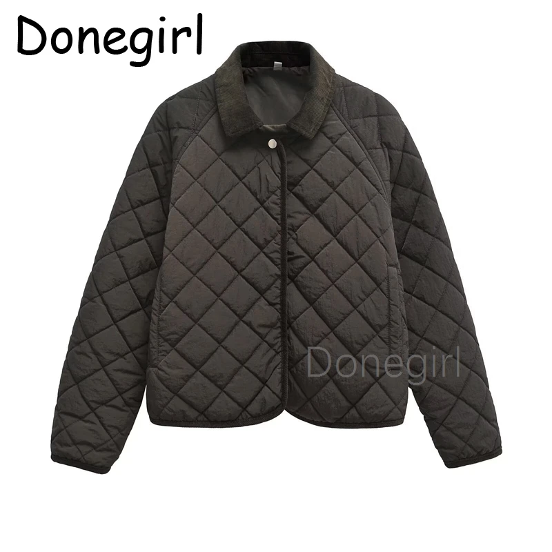 2024 Women's Fashion Autumn/Winter Quilted Padded Jacket Women Retro lapel Long Sleeve Versatile Female Warm Coat