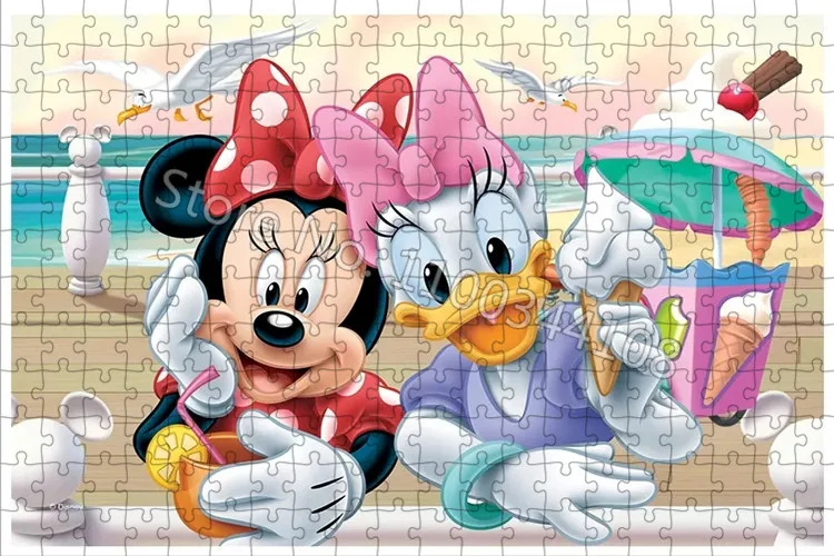 Disney 300/500/1000 Pieces Wooden Puzzle Mickey Donald Duck Jigsaw Puzzles Cartoon Picture Kids Educational Intellectual Toys