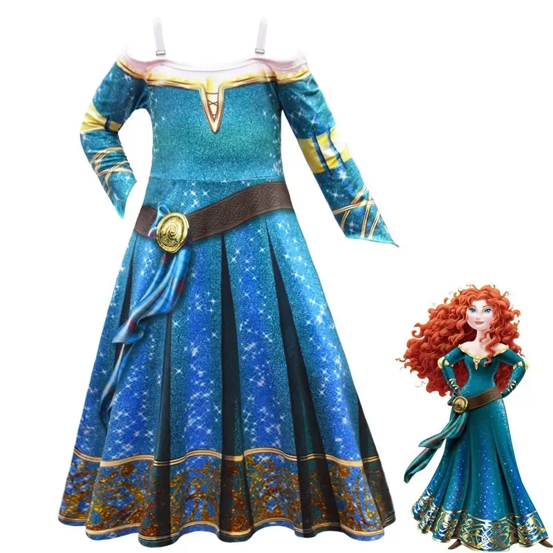 Movie B-Brave M-Merida Costume For Girls Halloween Princess Dress Wig Kids Carnival Fantasia Children Xmas Party Cosplay CMM221