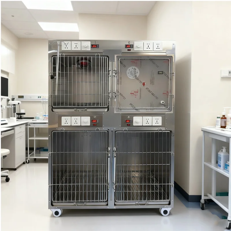 Heavy-Duty Vet Clinic Cat Dog Kennel with Temperature Control Humidity Display for Animal ICU