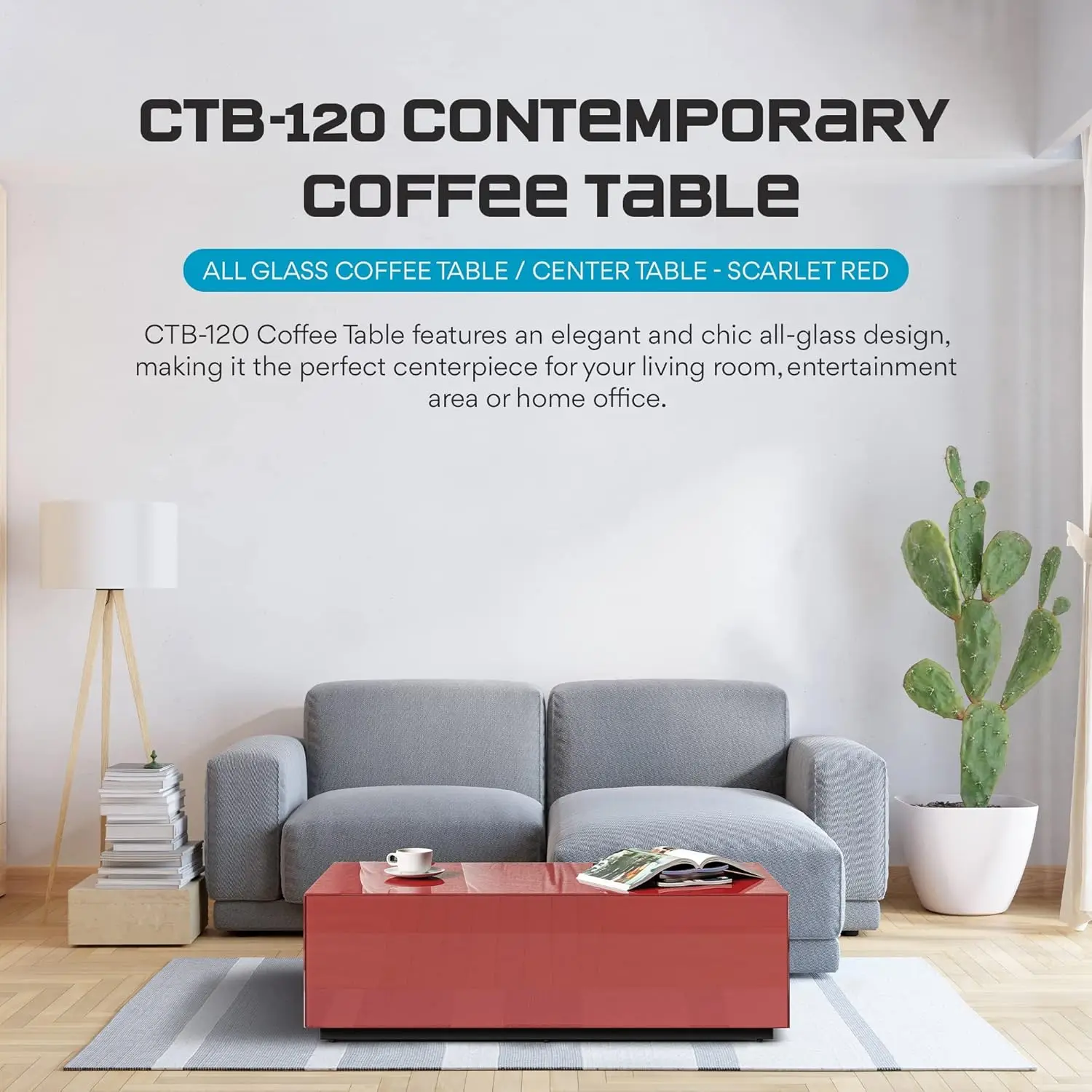 new Premium Tempered Glass Coffee Table - Modern Red Rectangular Coffee Tables for Living Room - High Gloss Fingerprint, Customi