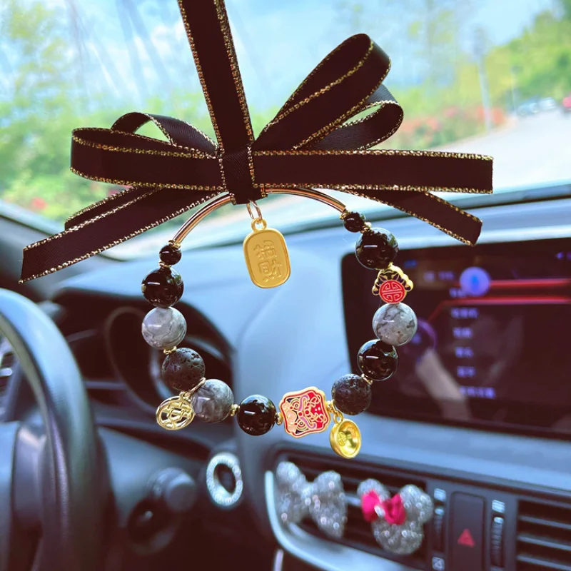 22 New Ping An Automobile Hanging Ornament Handmade Ornaments Inside Car Natural Black Agate Fu Character Car Pendan Safe Chamrs