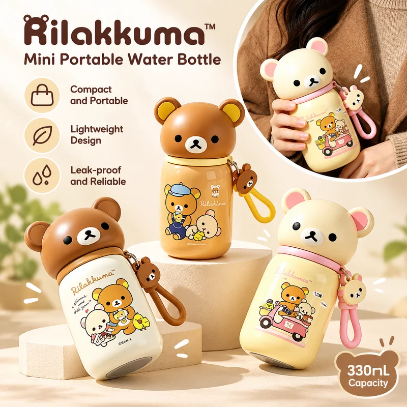 Mtutu Rilakkuma Cartoon Thermos Cute Water Bottle Long Heat Retention Stainless Steel Cup For Indoor Outdoor Daily Use