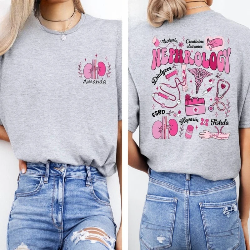 Novedad, camiseta personalizada con estampado de bolsillo para enfermera de diálisis, camiseta técnica de nefrología personalizada, camisetas estampadas de manga corta que combinan con todo