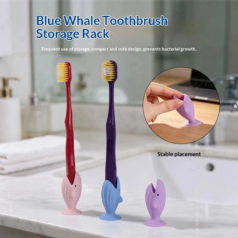 1Pcs Cute Whale Shaped Silicone Toothbrush Holder Non Slip Suction Base For Kids Bathroom Daily Use