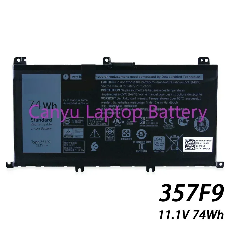 2024 New 357F9   For  Inspiron 15 7559 7000 7557 7567 7566 5576 5577 71JF4 P57F P65F INS15PD-1548B 11.4V 74Wh Laptop battery