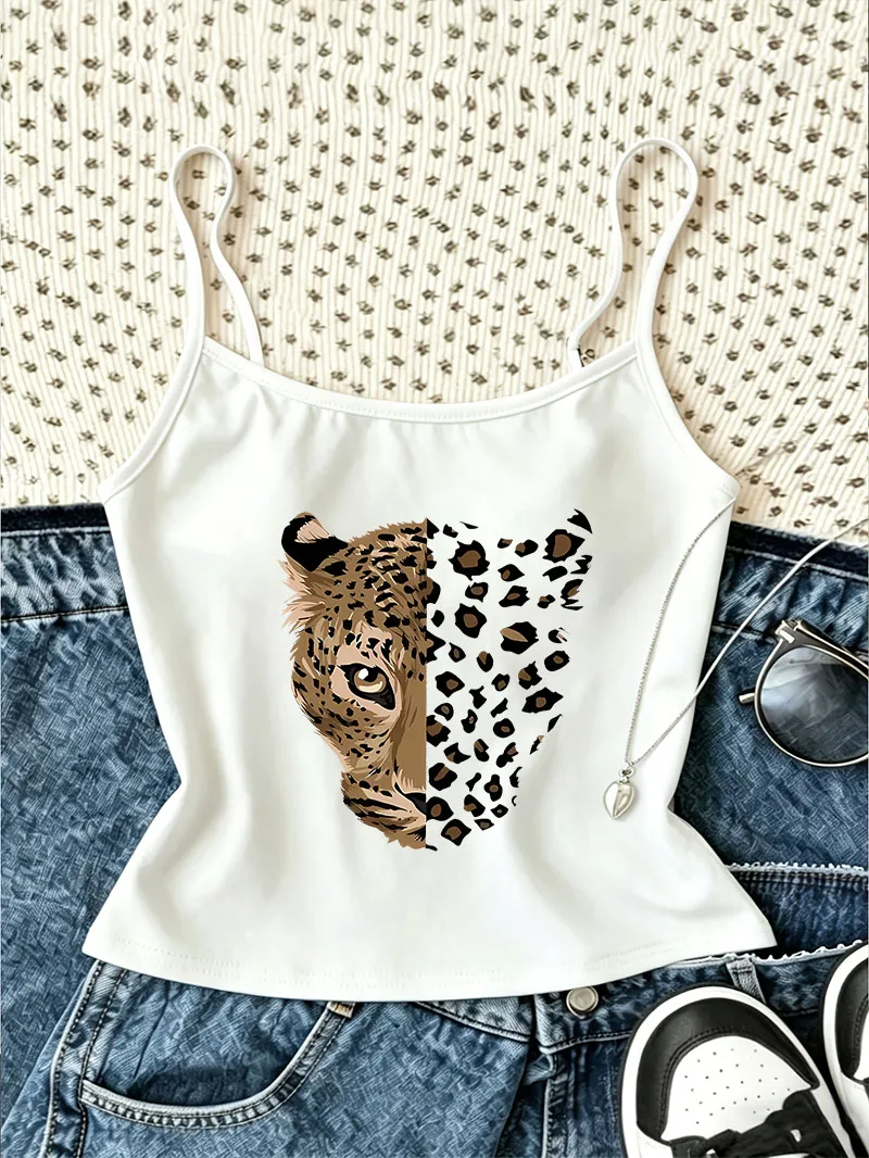 Gothic Vintage Tiger Tank Top Tees Women's Letter Print Grunge Camisole Top Crop Tops 90s Girls Aesthetic Y2k Clothes