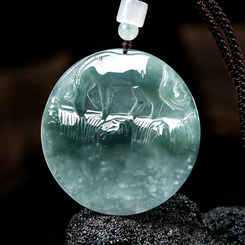 Natural Burmese Jadeite Horse Pendant Necklace Real Jade Gemstone Jewelry Fashion Accessories Designer Luxury Gifts for Women
