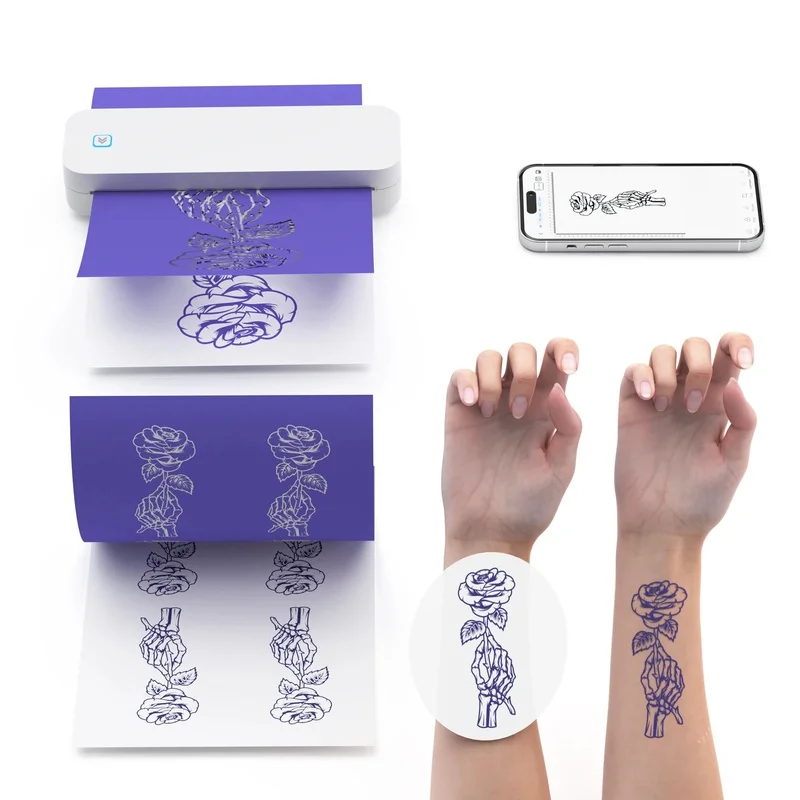 A4 Wireless Thermal Tattoo Printer, Portable Inkless Stencil Transfer Machine with BT/USB, Factory Direct