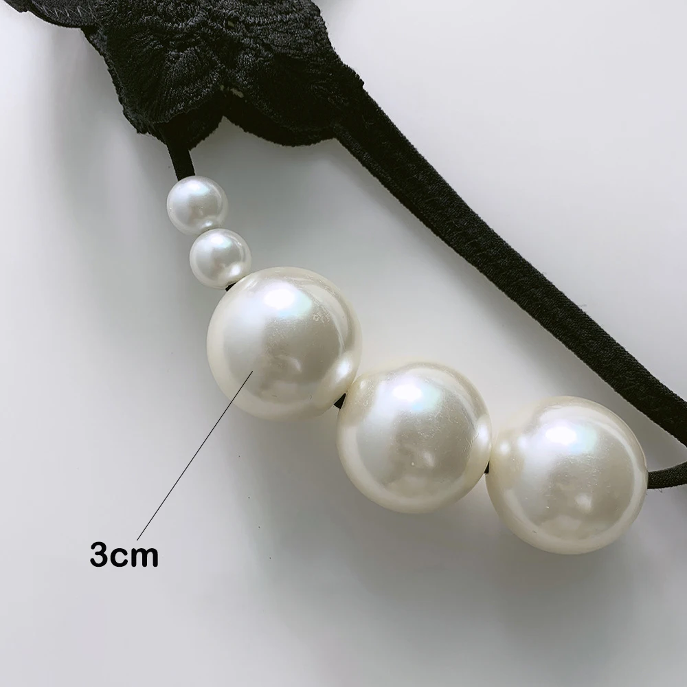 Women Pearl Massage Beads Thongs 3cm Big Pearl Beads Sexy Crotchless G-Strings Female Erotic Sex T-back Pron Open Crotch Tanga