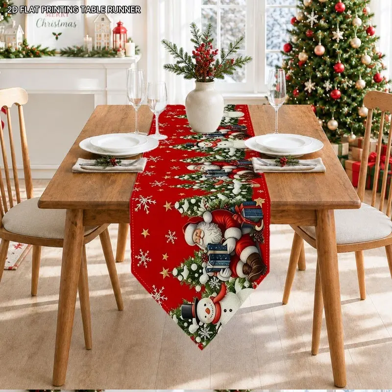 Linen Table Runner Movie Night Now Showing Marquee with Popcorn Film Reels on Red Stripes Home Theater Party Table