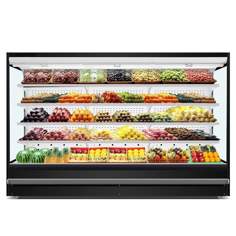 Vitrinas comerciales con cortina de aire para frutas y verduras, vitrinas de gran capacidad para mantener frescos los frutas y verduras en supermercados