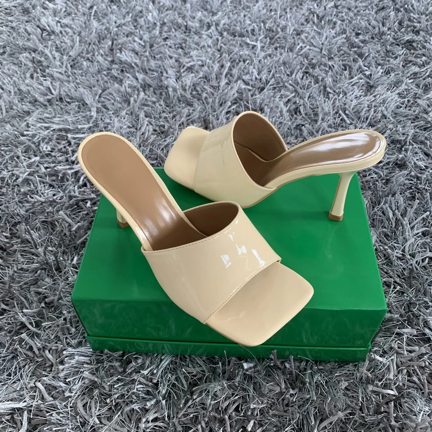 2022 damskie buty na wysokim obcasie sandaลy damskie buty na wysokim obcasie kapcie kwadratowe Toe cienkie obcasy moda kobiece slajdy letnie buty