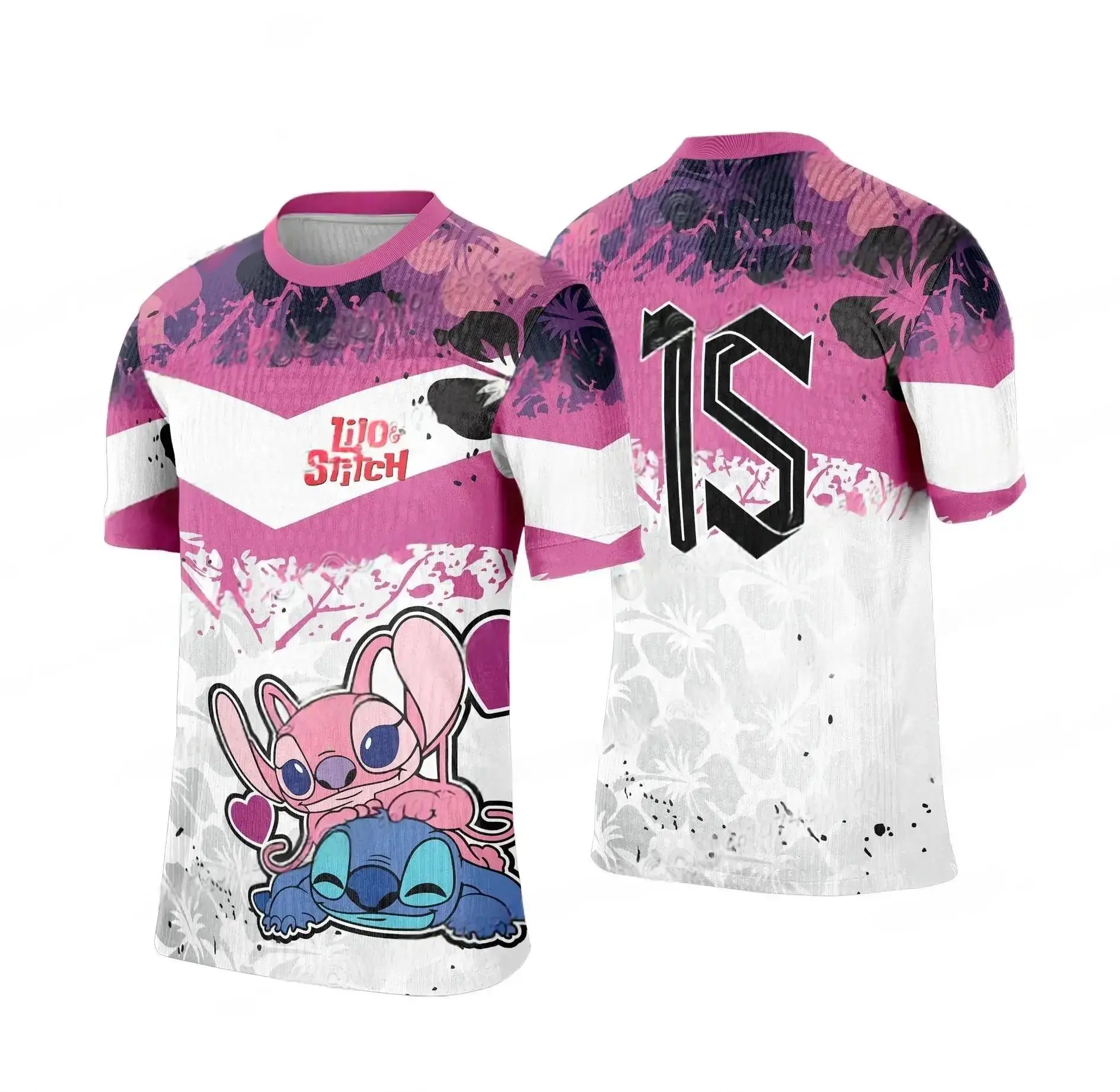 ديزني 2026 غرزة الفتيات المرأة قصيرة الأكمام ثلاثية الأبعاد تي شيرت مطبوع الجولة الرقبة الصيف حجم كبير قمصان كرة القدم الرجال عادية #2