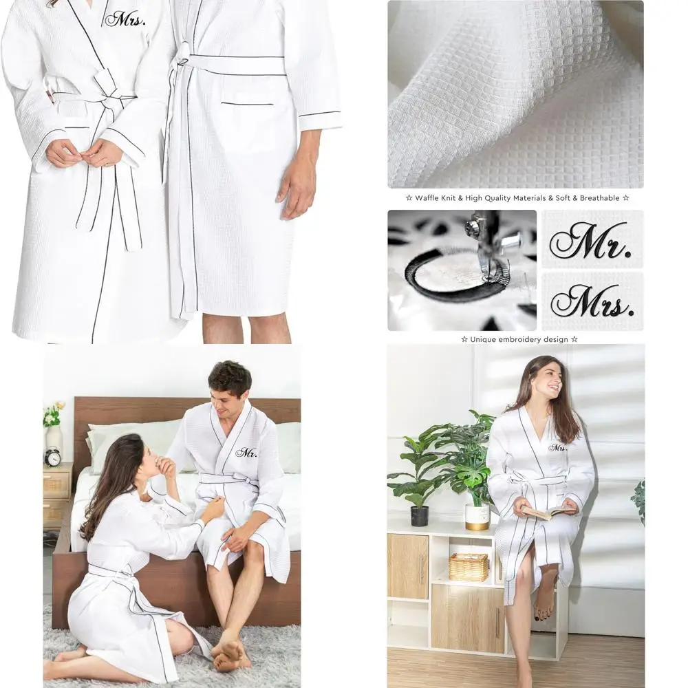 

His & Hers Waffle Knit Matching Robes for Wedding, Engagement, or Anniversary Gifts