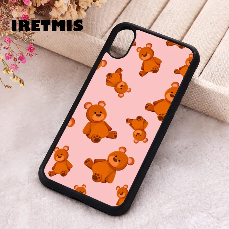 Iretmis Phone Cover Case For iPhone X XS Max XR 11 12 13 PRO MINI 14 15 16 Plus Rubber Silicone bear love teddy baby bear