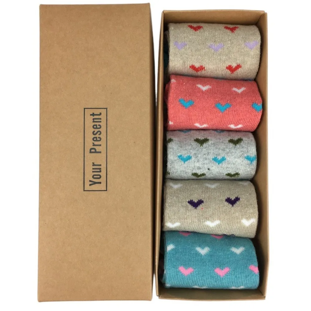 

5 pairs Cute Wool Christmas Socks Bow Christmas Tree Mid-Tube Socks Mid Tube Warm Women Socks Christmas Gift