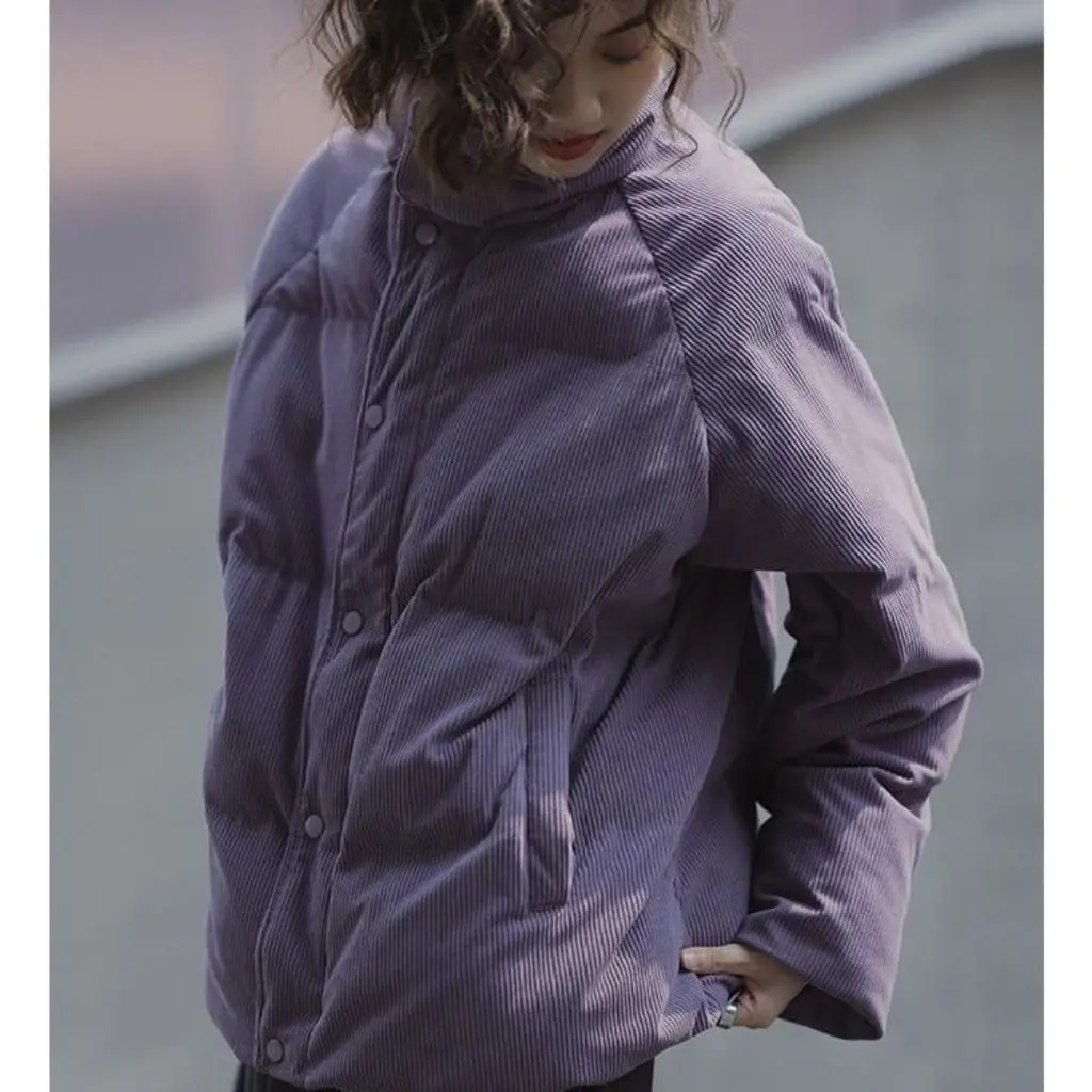 

Elegant Women's Cotton Outwear Stand Collar Jacket Fashionable Thickened Loose Corduroy Autumn Winter Trendy Cotton Coat