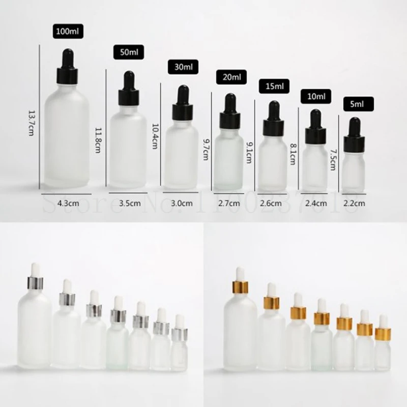 12Pcs/Lot 5 10 15 30 50 100ml Frost Glass Dropper Bottle Empty Cosmetic Packaging Container Vials Essential Oil Bottles