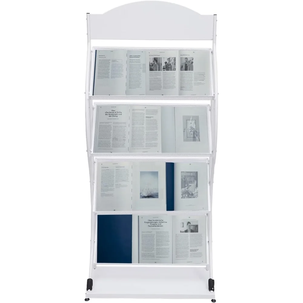

4-Layer Floor-Standing Magazine Rack, Freestanding Office Display Organizer Metal Stand Newspaper Storage Stand, Modern Manual