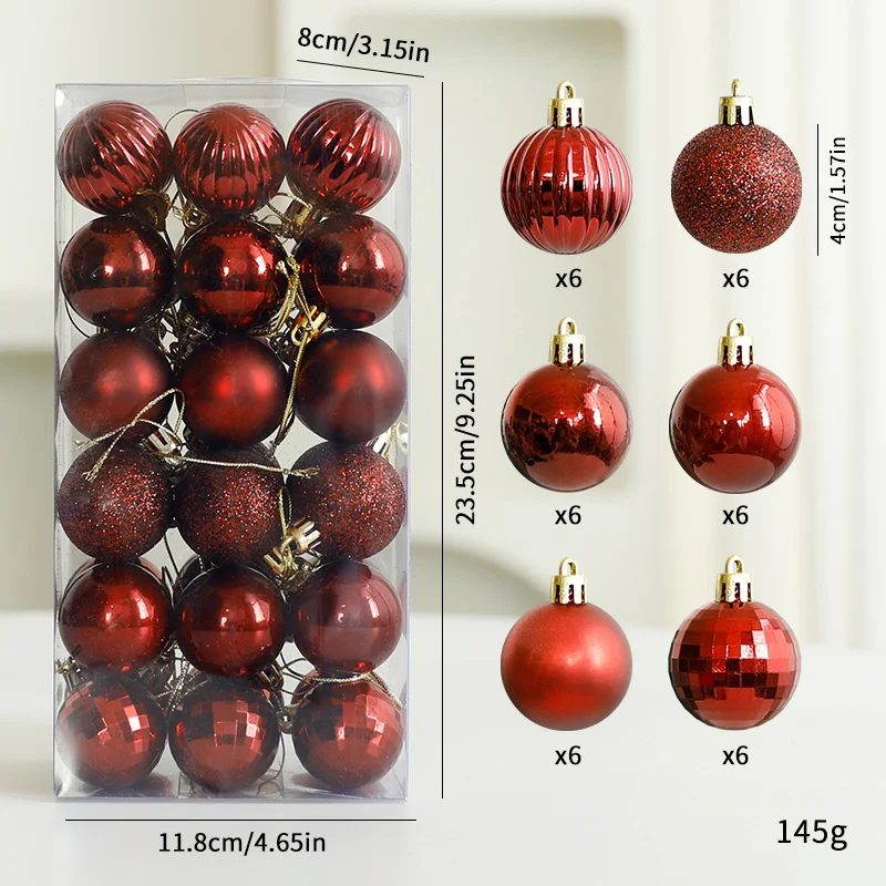 Christmas Ball Christmas Decorations 4cm 36Pcs Barrel European Painted Christmas Ball Set PVC Plastic Christmas Tree Hanging New