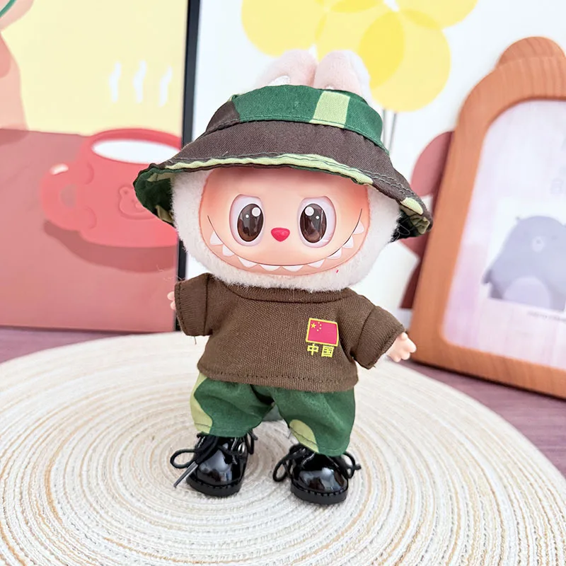 

Clothes Accessories For Labubu 15 Cm 17 Cm Dolls 1st To 3rd Generation Camouflage Marine Corps Set With Hat Black Leather Shoes