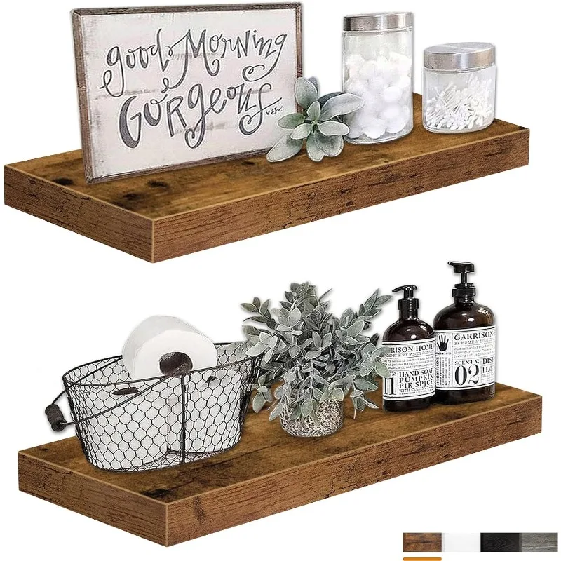 

Bathroom Shelves 24 inches Long Floating Shelf for Wall 24 x 9 inch Set of 2, Rustic Brown (008-60BN)