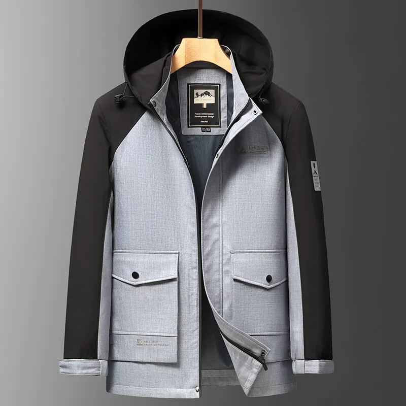 

High Quality Men's Windbreaker Business Casual Hooded Jacket 2025 Spring Autumn Streetwear Top Denim Coat Outdoor Parka Clothing