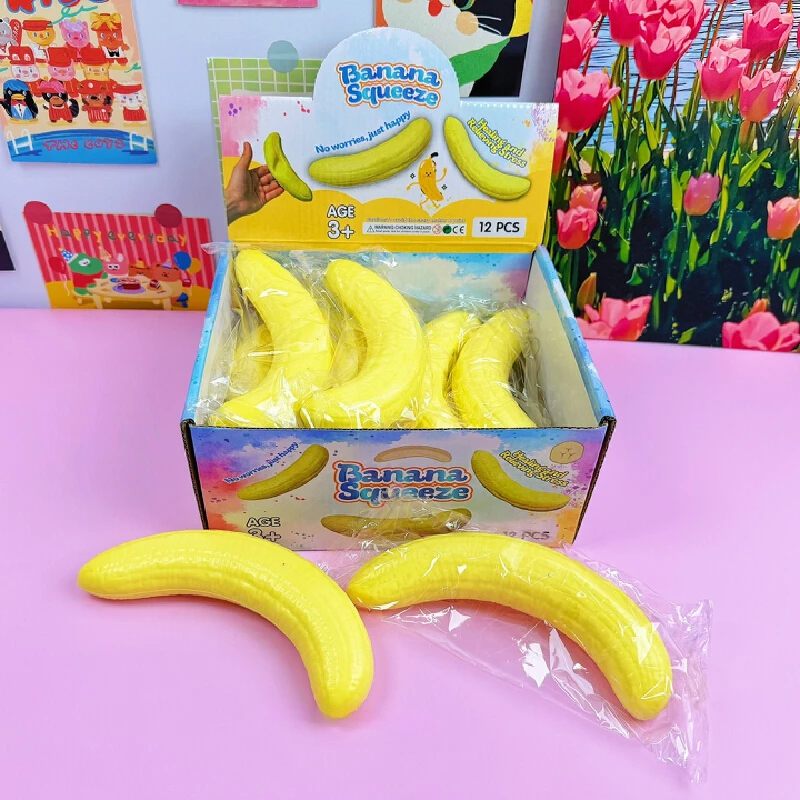剥がせるバナナ型スローライジングスクイーズ玩具-子供と大人のためのソフトな握り心地のストレス解消フィジェットトイ、感覚玩具