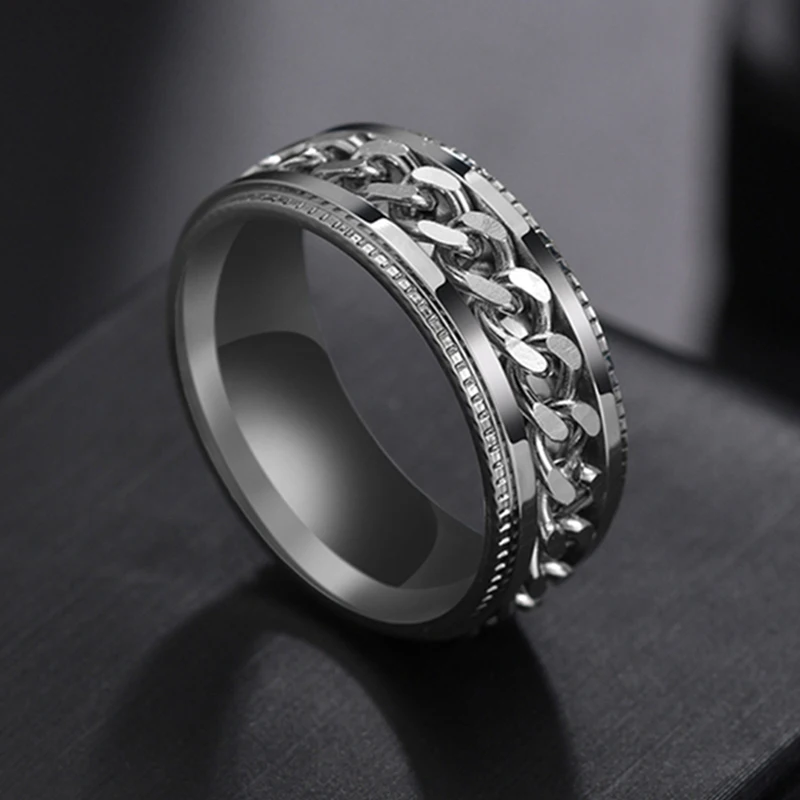 Fashion Cool Stainless Steel Rotatable Men Ring High Quality Spinner Chain Punk Women Charm Jewelry for Party Gift