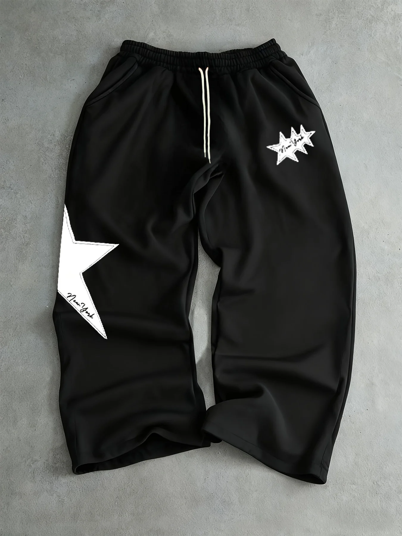 Y2K Hip Hop Quick Dry Trousers Unisex Summer Big Star Graphic Print Loose Wide Leg Streetwear New York Letter Casual Long Pants
