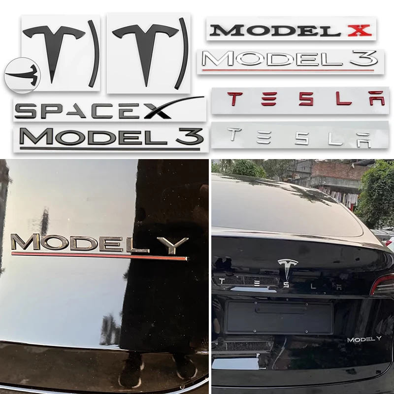 3d ABS Chrome Black Red Logo Dual Motor Emblem Letters Car Trunk Badge For Tesla Model Y 3 X S Dual Motor Sticker Accessories