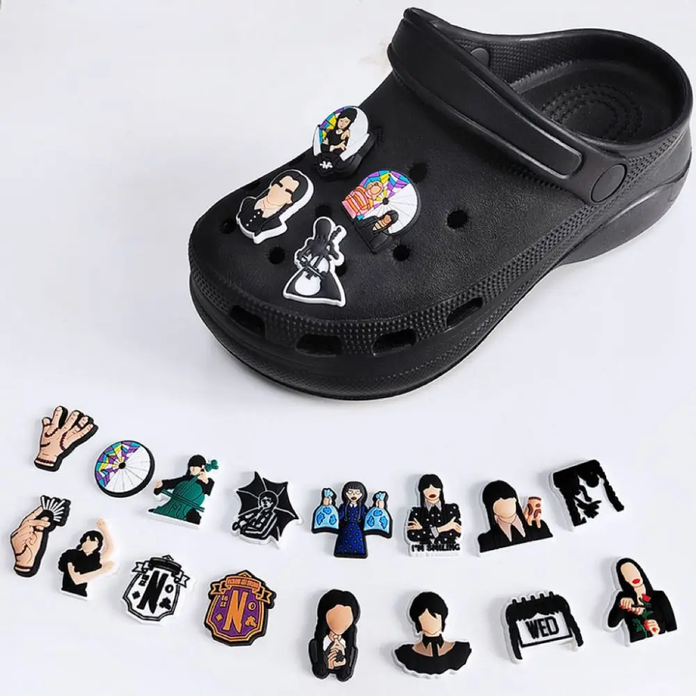 American TV series Wednesday Shoes Charms Accessories Fit Clog Backapck Wristbands Shoe Decorate Shoe Buckle  charm Party Gift