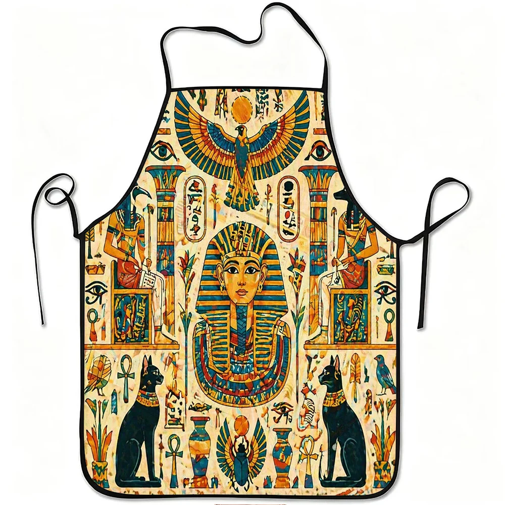 1pc Egyptian Pharaoh Hieroglyphic Apron with Adjustable Waistband & - Durable Polyester Suitable for Kitchen Cooking, Gardening,