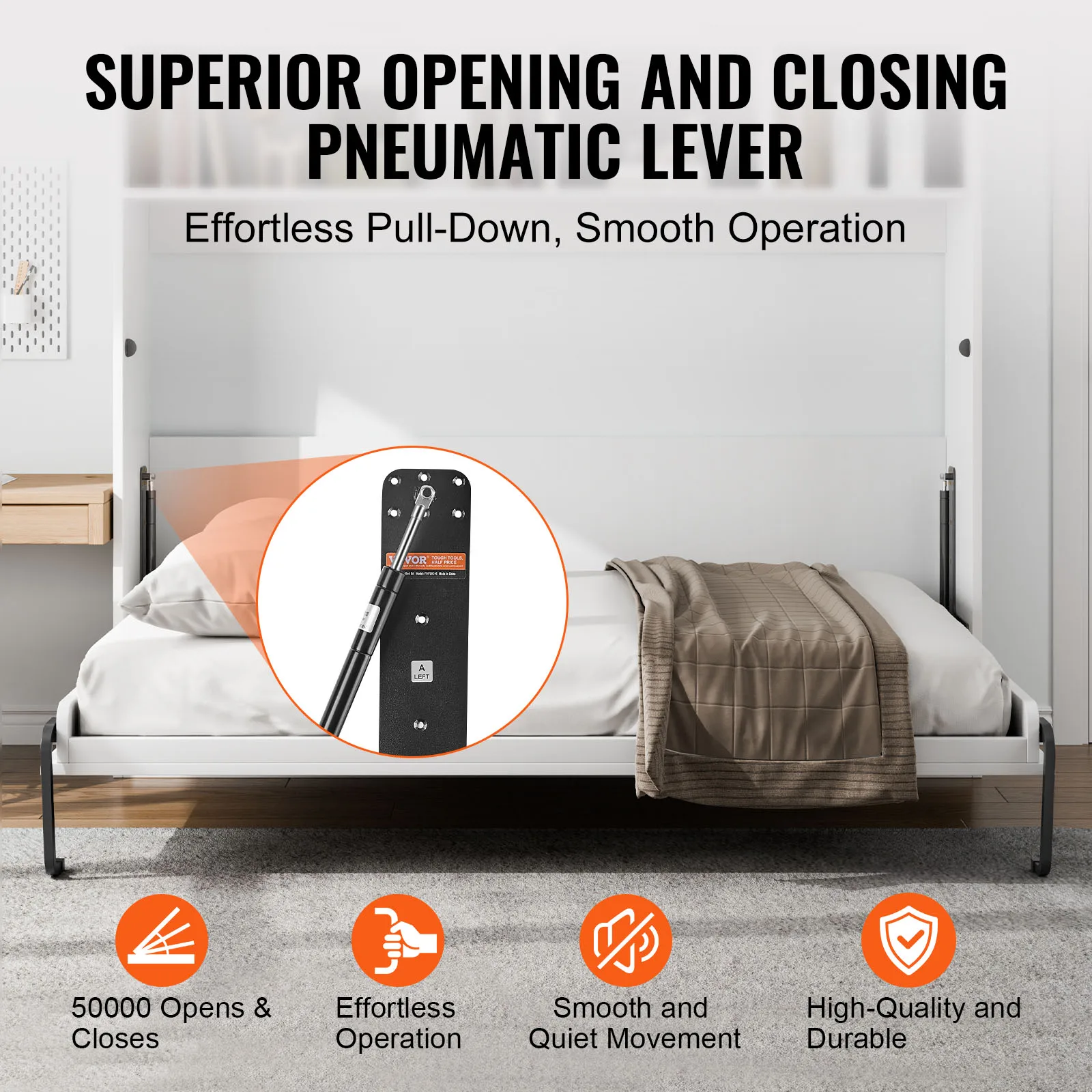 

Full Size Vertical Deluxe DIY Wall Mechanical Hardware Pneumatic Lever Heavy Duty Frame for Guestroom