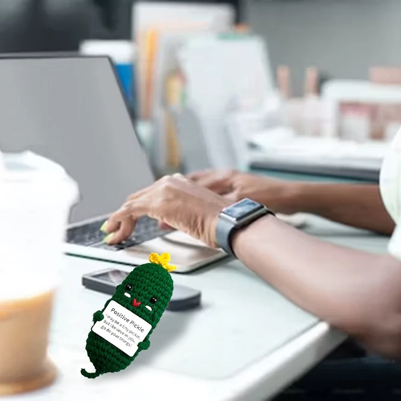 3Pcs Premium Quality Parts Kit Mini Handmade Crocheted Cucumber Dolls Delightful Wool Knitted With Positive Affirmation Card