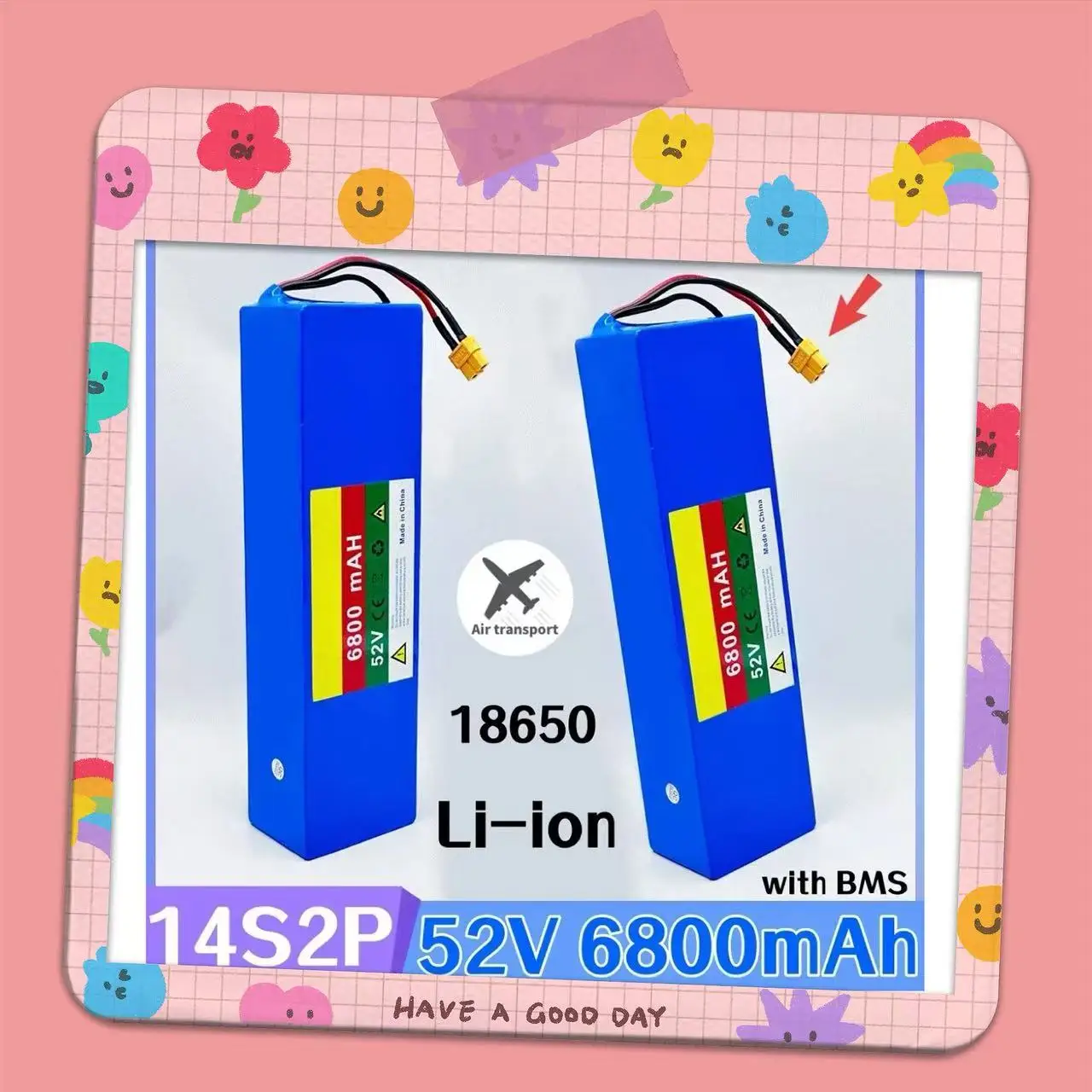 

14S2P 52V 6800mAH Lithium ion Battery Pack 1500W High Power for Bicycle Scooter Motorcycle Built in BMS，58.8V 2a charger