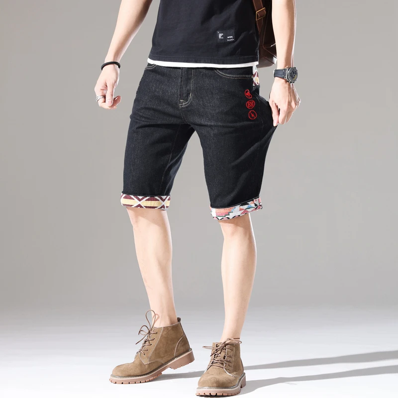 

JXN820-2 Denim shorts men's summer thin section straight trend Slim breeches five trousers male