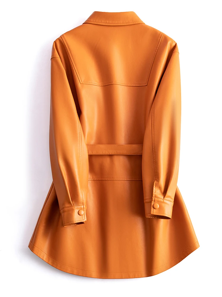 ファッショナブルなカジュアルな大きいサイズの本革ジャケット女性用レギュラースレハンドバッグケットデザインシープスキンコートアウターウェア