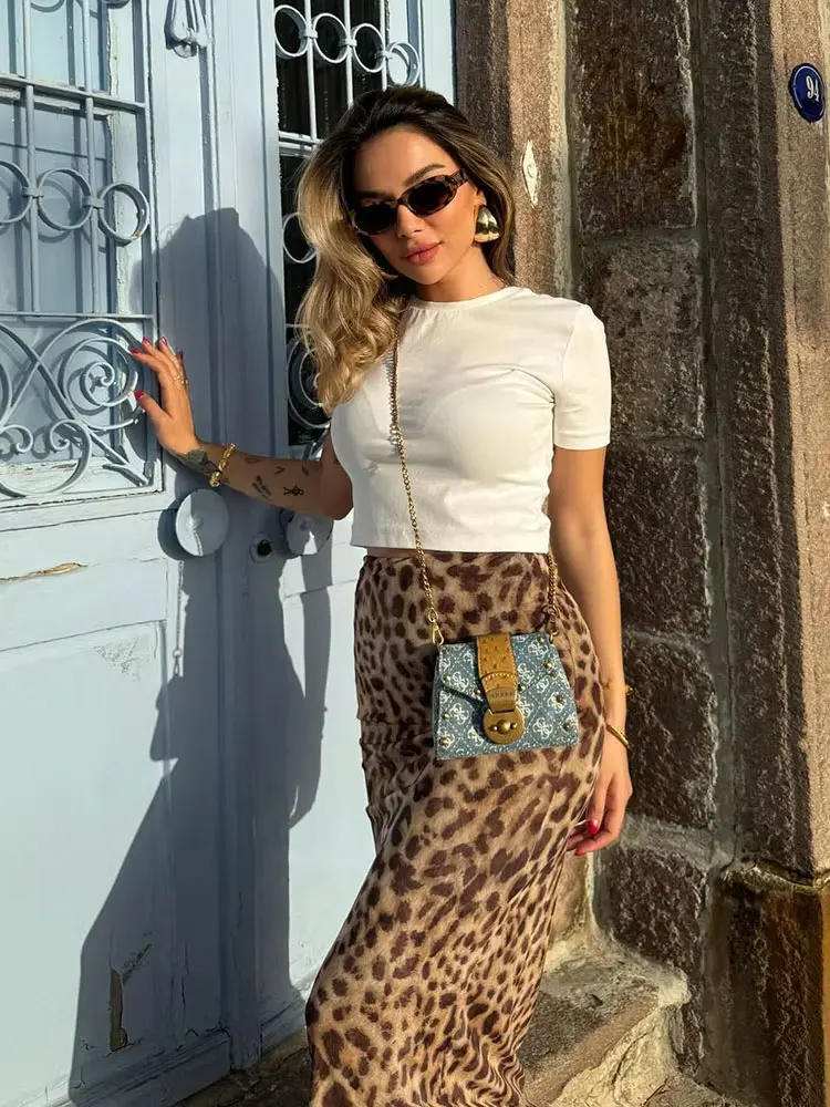 

HH винтажная узкая юбка-миди с леопардовым принтом для женщин, 2024, летняя мода, тонкая уличная юбка с эластичной резинкой на талии, сексуальные штаны в стиле ретро