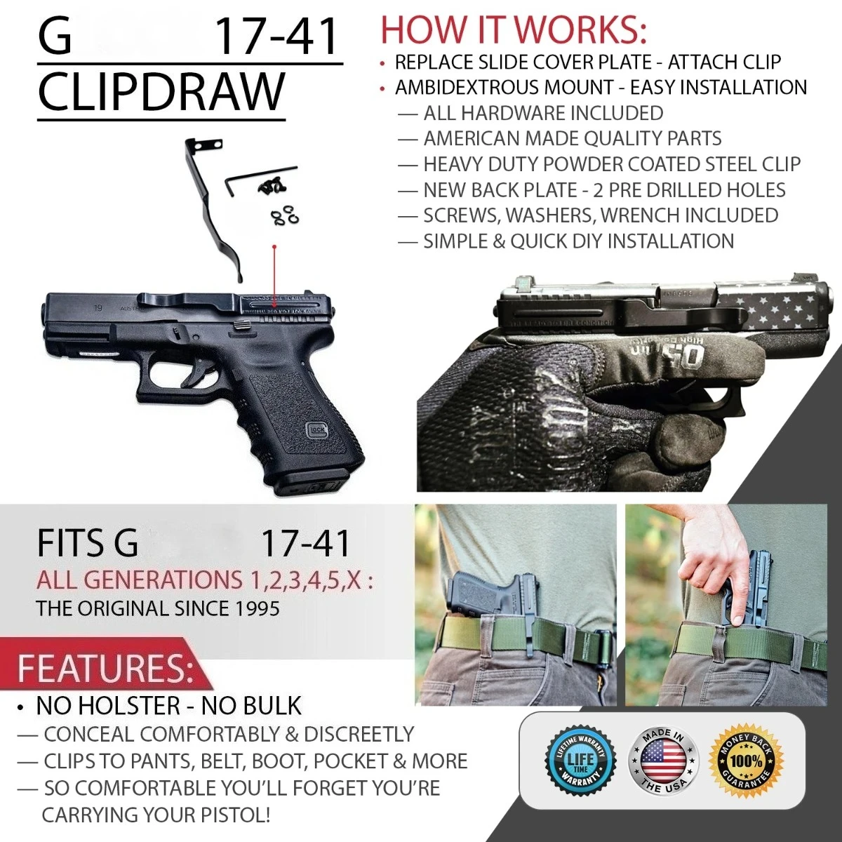 

G. Pistol ClipDraw Скрытый комплект зажимов для ремня для переноски G. Clip Pistol G17 G19 G22 G23 G24 G25 G26 27 28 31 32 33 левый или правый