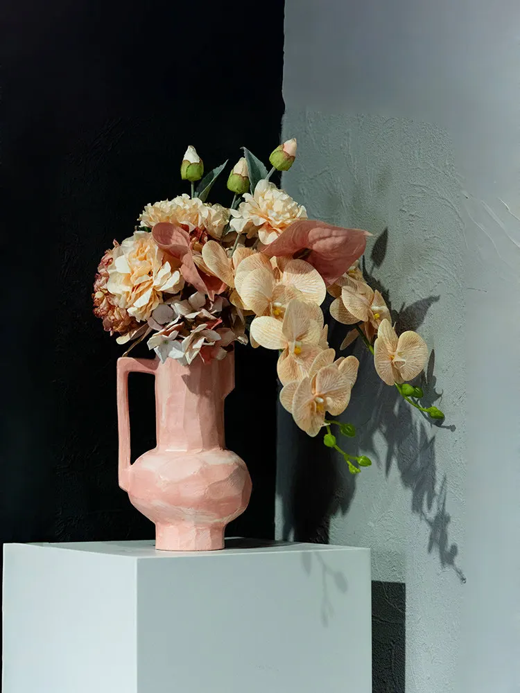 Oil Painting Style Handmade Art Pink Ceramic Vase Living Room TV Cabinet Bedroom High-end Decorative Ornament