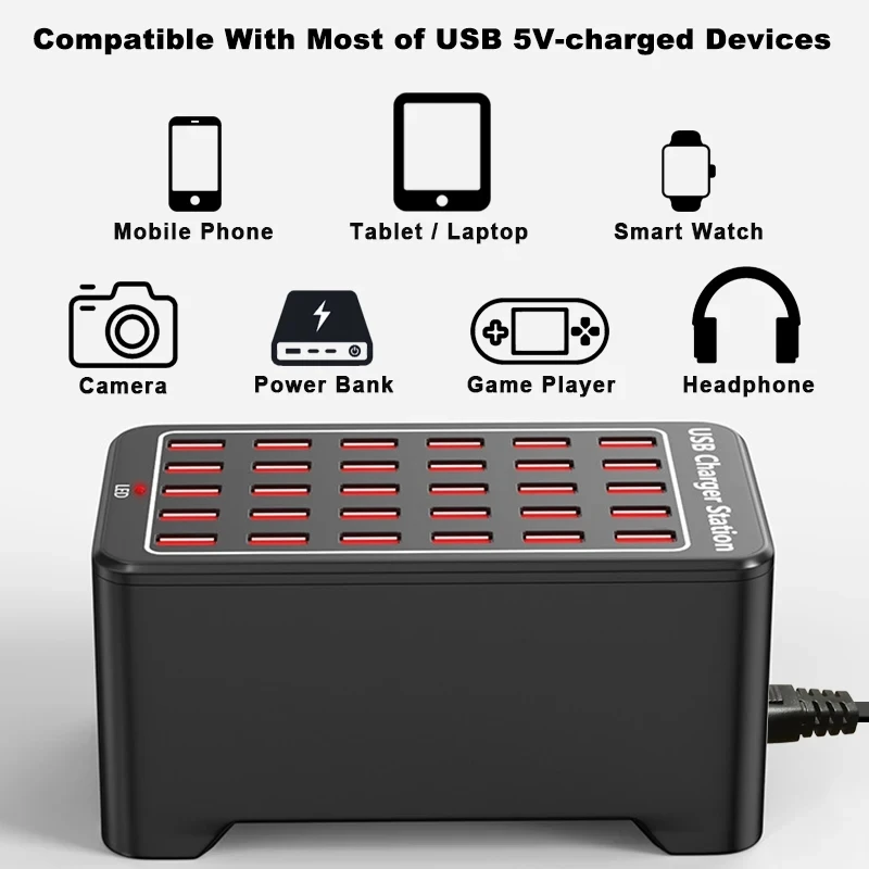 10 15 20 25 30 Ports HUB USB Charger 150W Universal Wall Desktop Fast Charging Station Dock for Mobile Phone Power Adapter - náhled 6