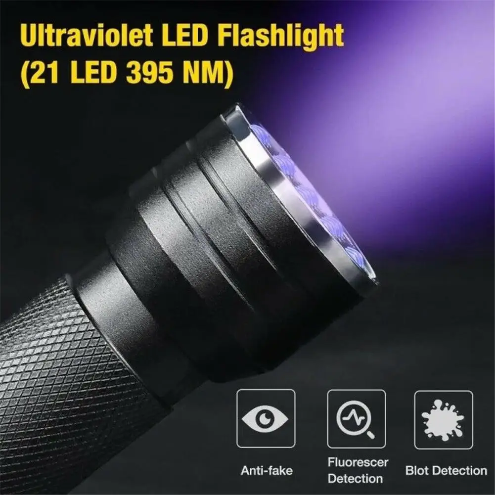 UV Flashlight 21LED UV Light 395-400nm LED UV Flashlights linterna torch Ultraviolet Black Light lamp,Pet Urine Stain Detector