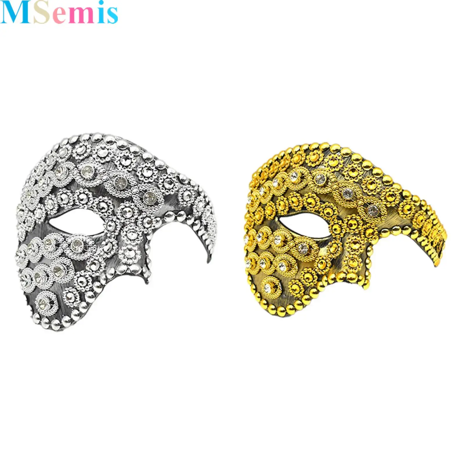 

1Pcs Vintage One-eyed Half-face Rhinestones Mask Or Men Venetian Mask Opera Mask for Costume Party Mardi Gras Ball