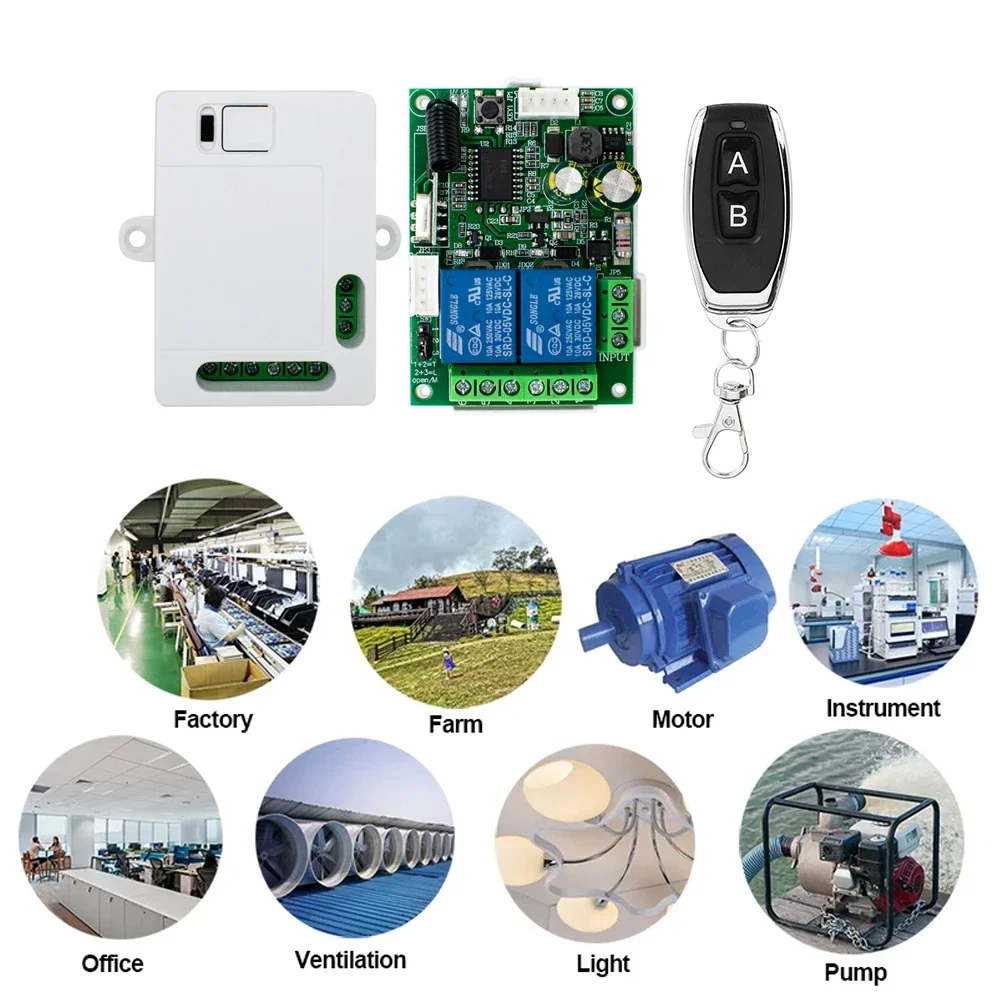 With Limit Remote Control Switch 2 Relay Module DC 9-72V 12V 24V Receiver Controller & 433MHz Handheld Transmitter