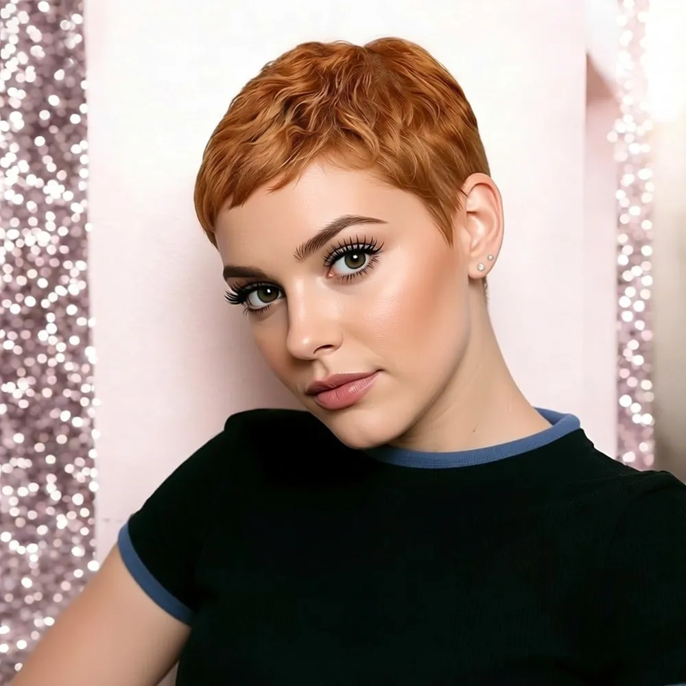 

Парик PIXIE коричневый с бордовыми прядями, стрижка пикси, из натуральных волос, короткий, прямой, многослойный, 4 дюйма, машинная работа, 150% плотность, парик из натуральных волос.