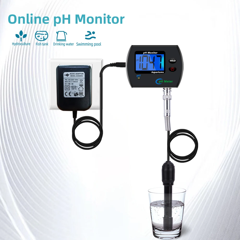 Digital Ph Meter Aquarium Drinking Water Online PH Monitor Professional Accurate Water Quality Tester Multi-Parameter EU Plug