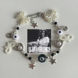 handmade Y2k inspired by Black 8 and Butterfly Bracelet, Lana del Rey themed Charm Bracelet