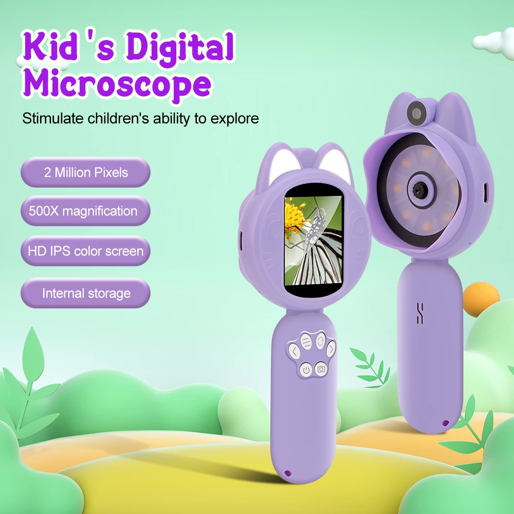 

Microscope for Kids Dual Camera Eye-Protection LCD Screen Digital Microscope Scientific Educational Toys Gifts for Christmas